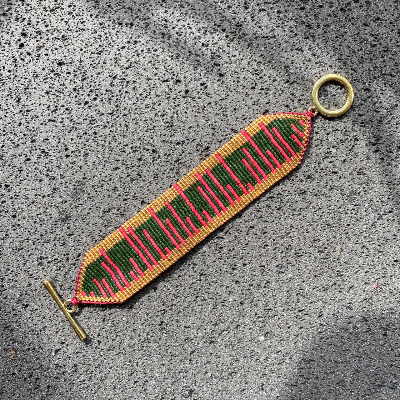 Pulsera Líneas Verde Olivo y Rosa