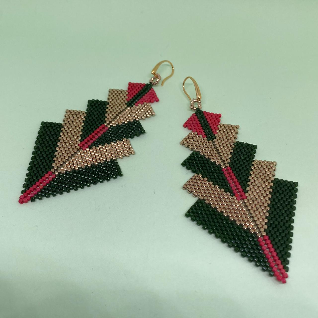 Aretes Capella Verde Olivo y Rosa Mexicano