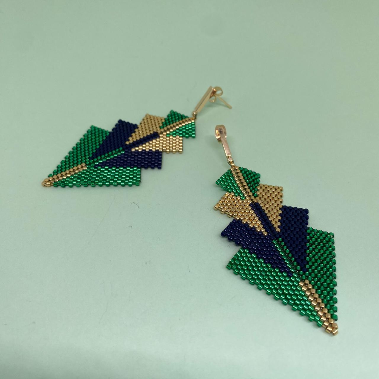 Aretes Rigel Verde Limón y Azul Marino