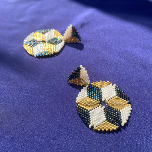 Aretes Altair I Blanco, Azul Oscuro y Dorado