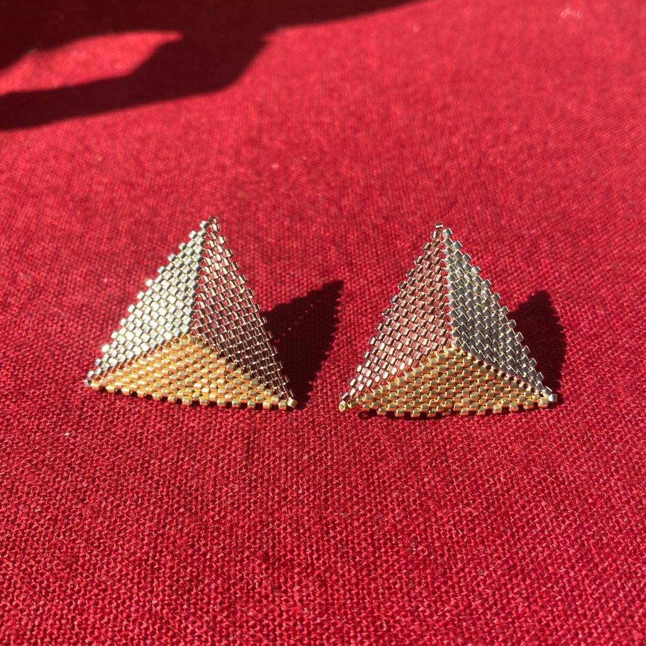 Aretes Triángulos Tricolor Tres Oros