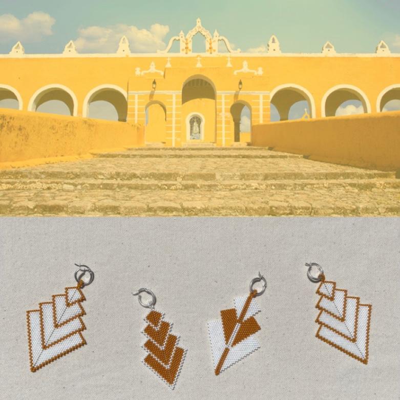 Aretes Volans Blanco y Mostaza - Izamal