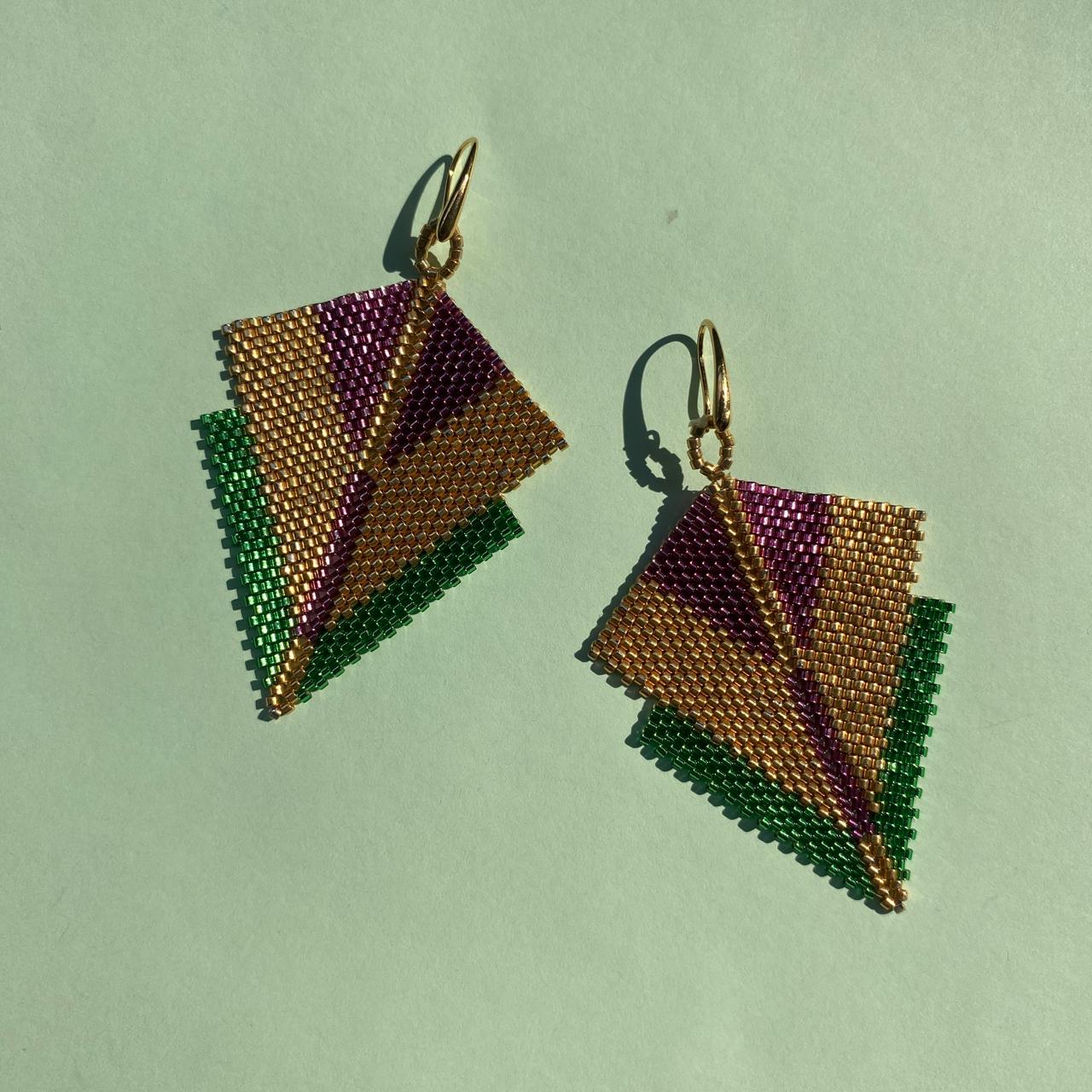 Aretes Canopo Morado y Verde Limón