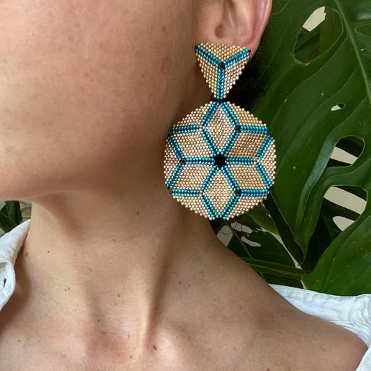 Aretes Altair III Azul Eléctrico y Dorado