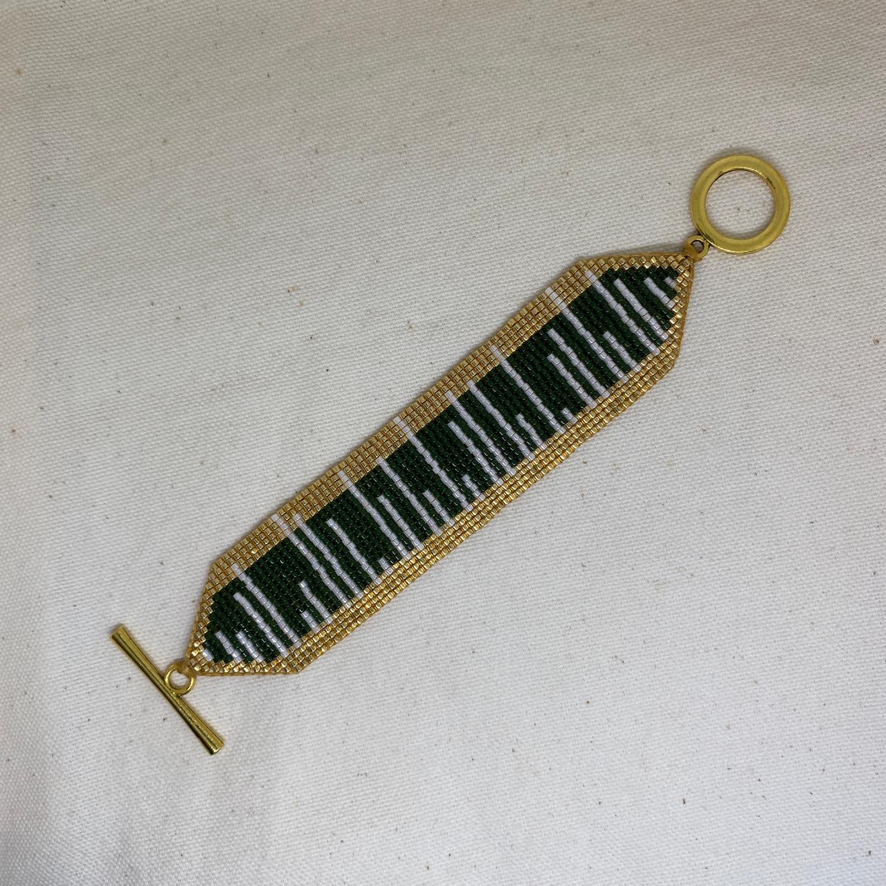 Pulsera Líneas Verde Olivo y Blanco