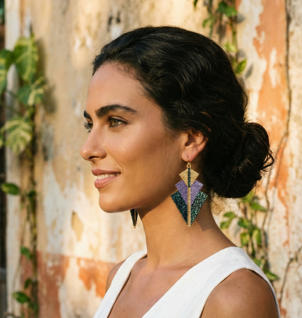 Aretes Danika Verde Facetas y Morado