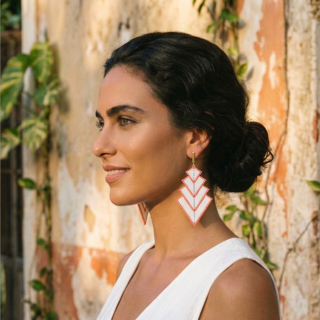 Aretes Capella Blanco y Rosa Coral - Celestún