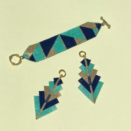 Conjunto Aretes Capella y Pulsera Verde Agua