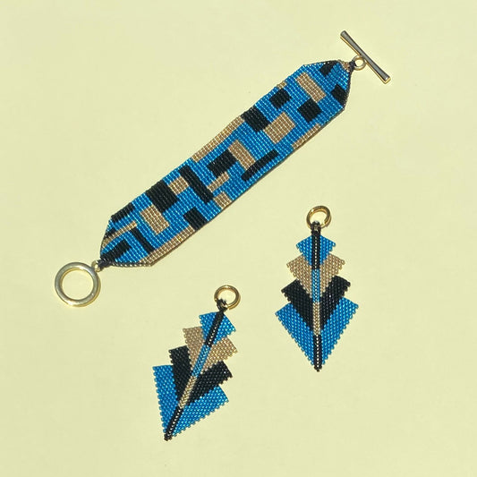 Conjunto Aretes Rigel y Pulsera Azul Eléctrico