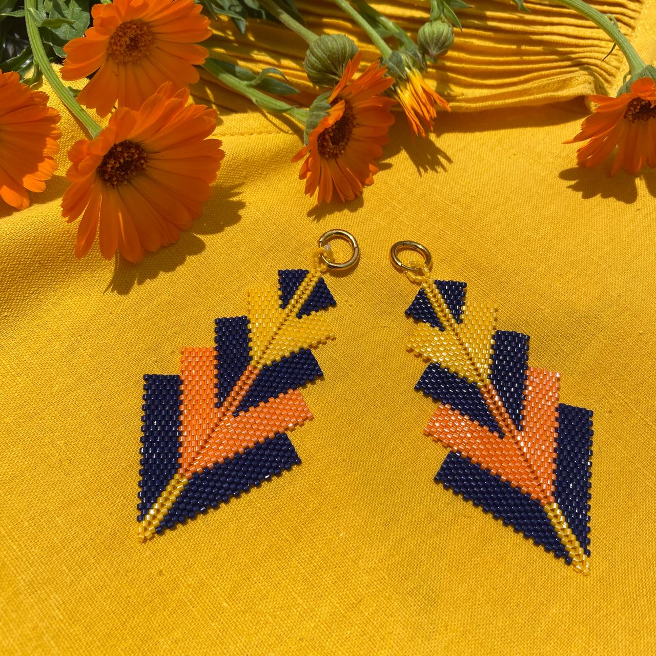 Aretes Capella Azul Marino y Naranja