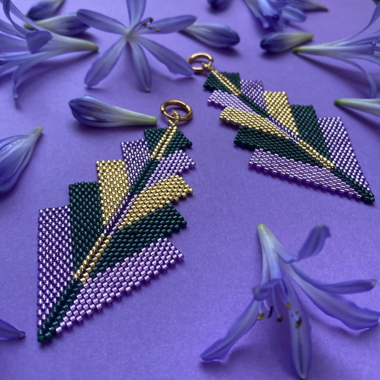 Aretes Capella Morado y Verde Olivo