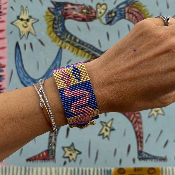 Pulsera Serpiente Azul y Rosa