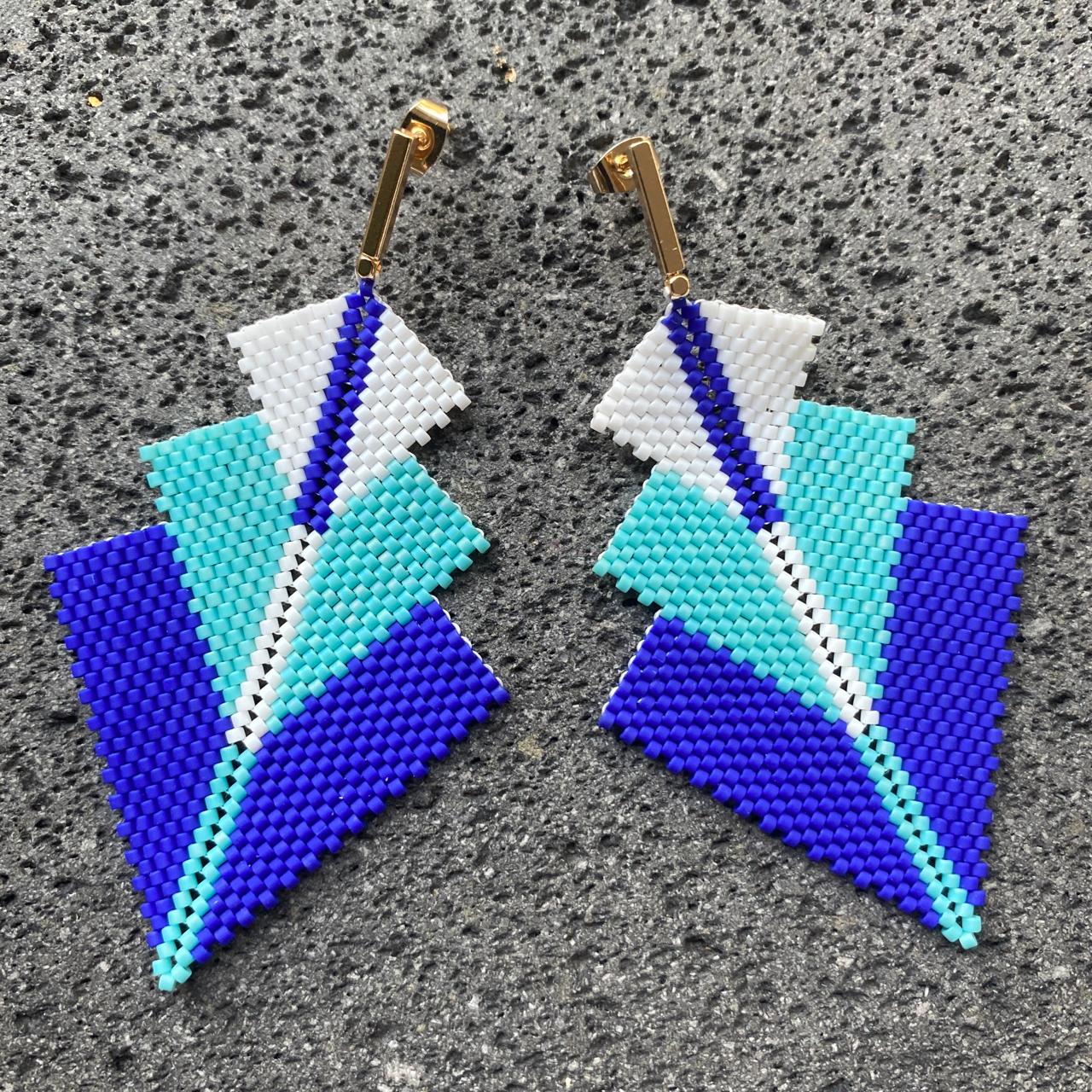 Aretes Danika Azul Rey, Azul Turquesa y Blanco - Bacalar