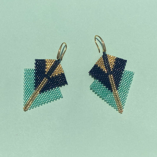 Aretes Centauri Verde Agua, Azul Marino y Dorado