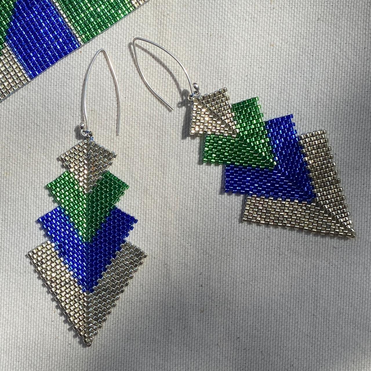 Aretes Rigel Verde Limón, Azul y Plateado