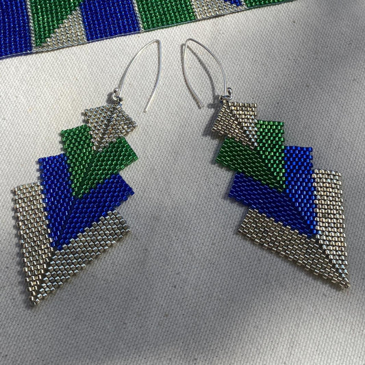Aretes Rigel Verde Limón, Azul y Plateado