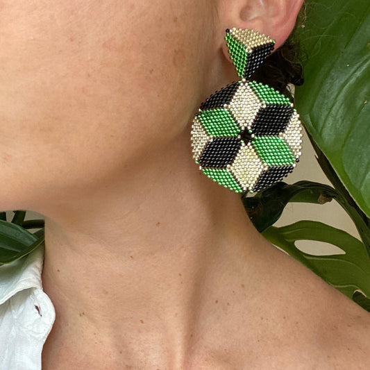 Aretes Altair II Verde Limón, Negro y Plateado