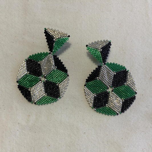 Aretes Altair II Verde Limón, Negro y Plateado