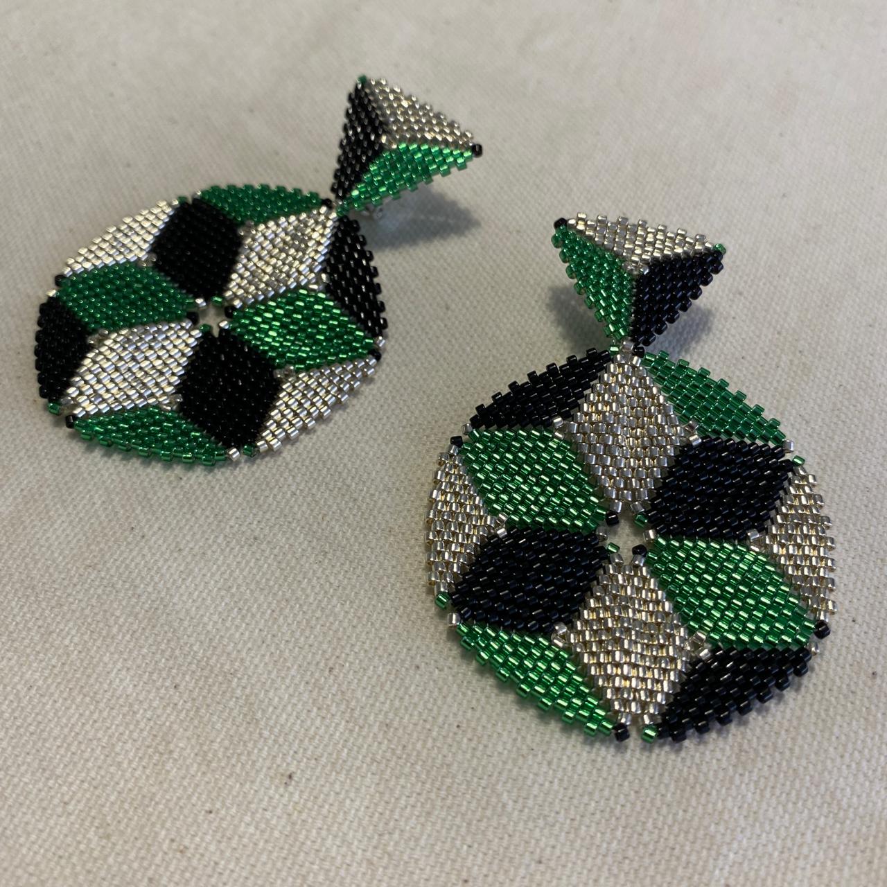 Aretes Altair II Verde Limón, Negro y Plateado