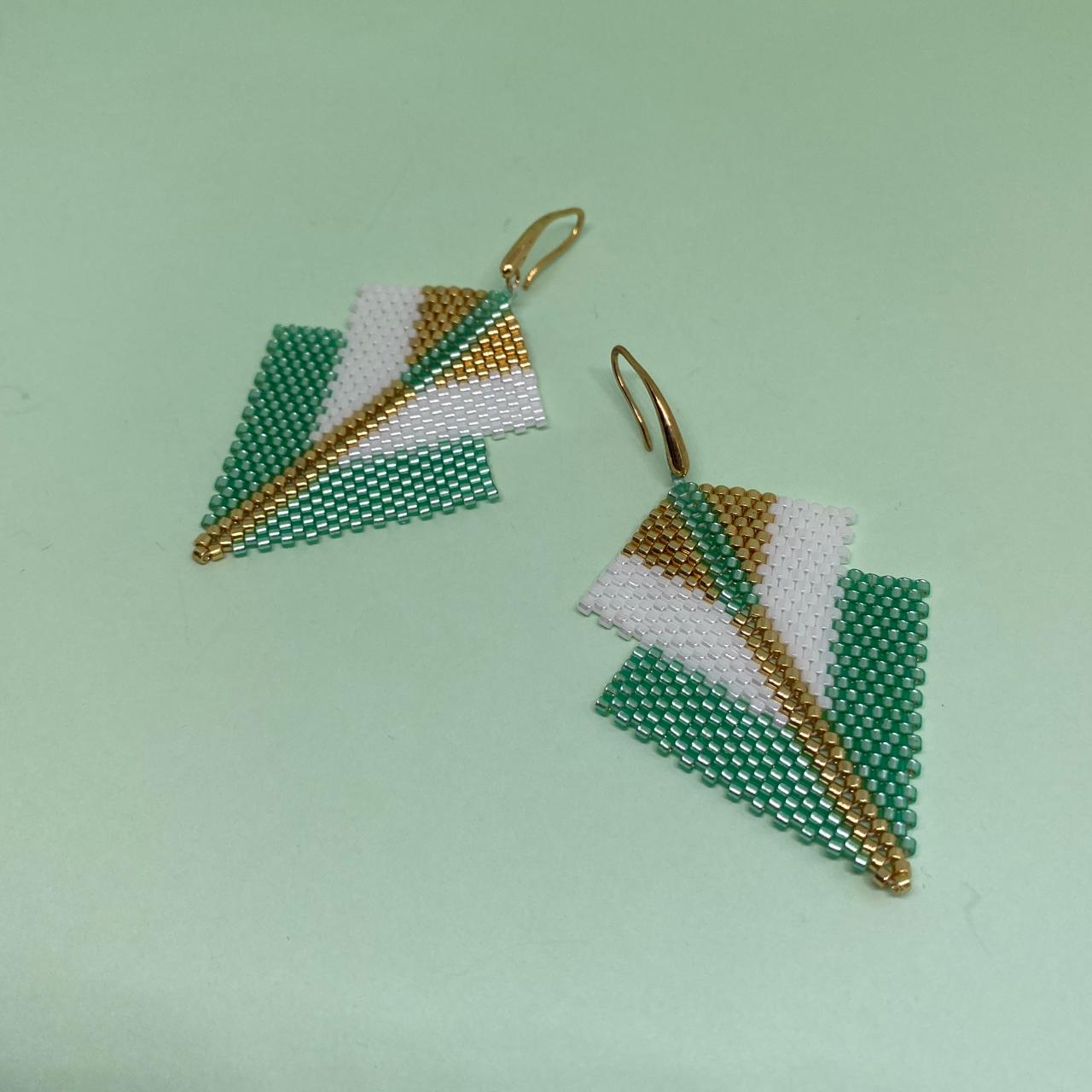 Aretes Centauri Verde Agua, Blanco y Dorado