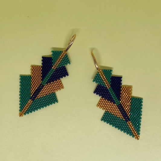 Aretes Rigel Verde Esmeralda y Azul Marino