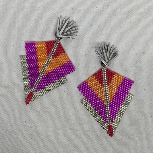 Aretes Canopo Rosa y Naranja con Broches Magueyes