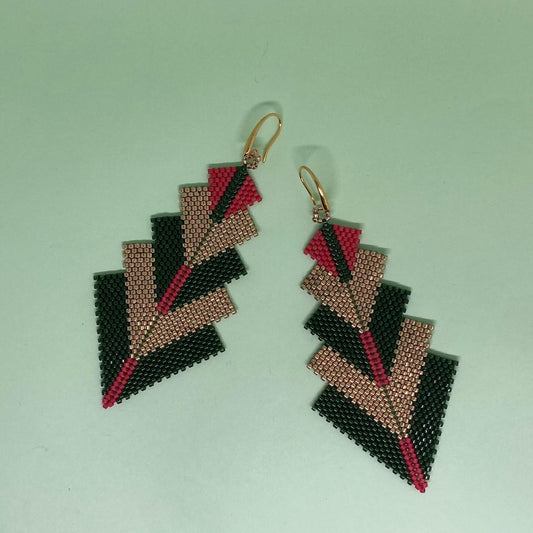 Aretes Capella Verde Olivo y Rosa Mexicano
