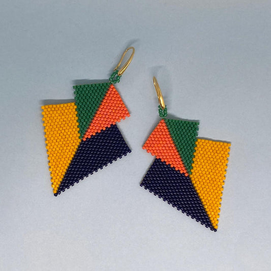 Aretes Atik Amarillo y Azul Marino - Asimétrico