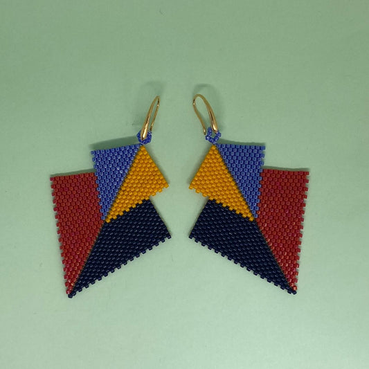 Aretes Atik Azul Marino y Rojo - Asimétrico