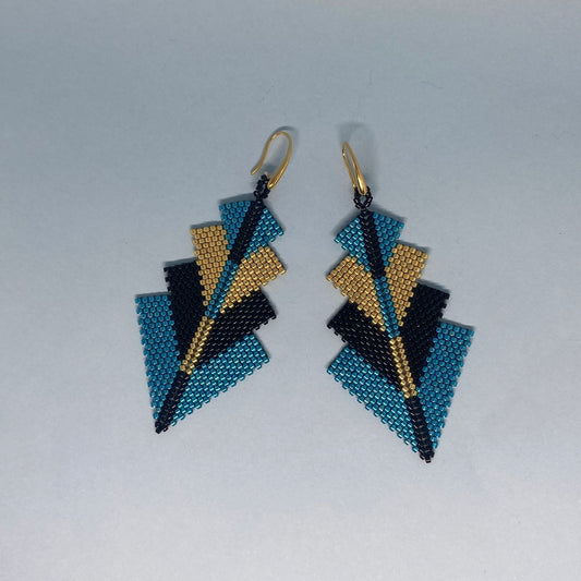 Aretes Rigel Azul Eléctrico y Dorado
