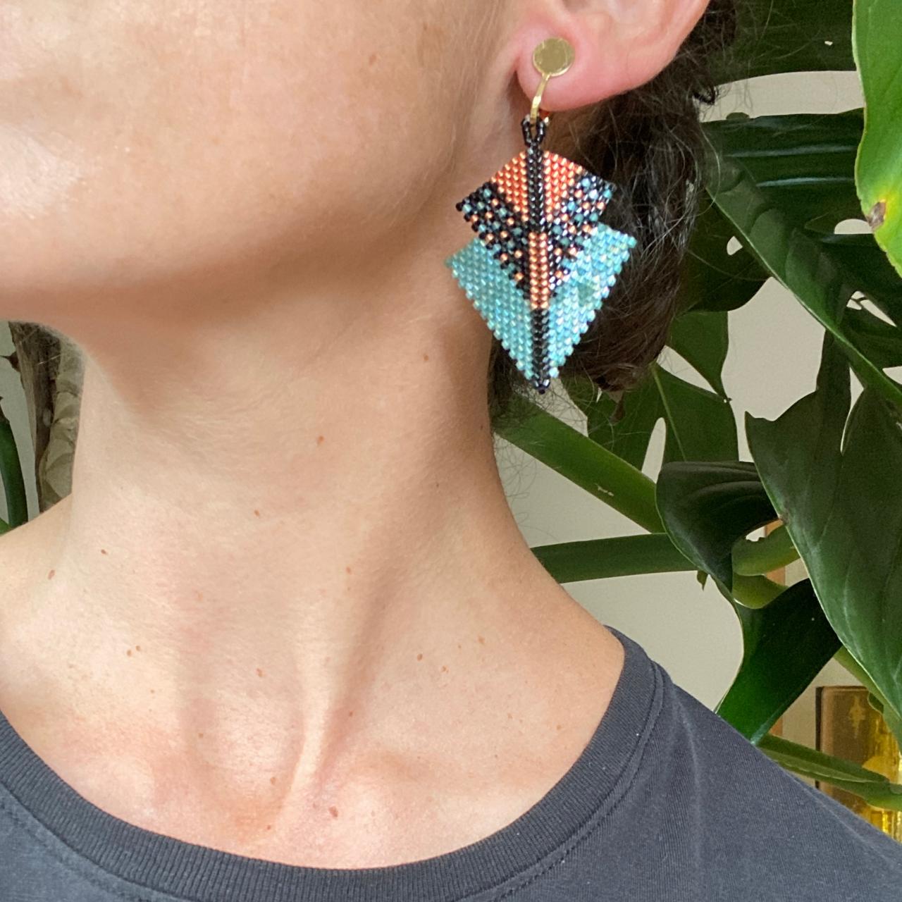 Aretes Centauri Verde Escamas, Cobre y Negro