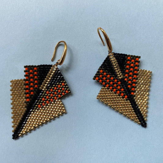 Aretes Centauri Verde, Dorado y Naranja