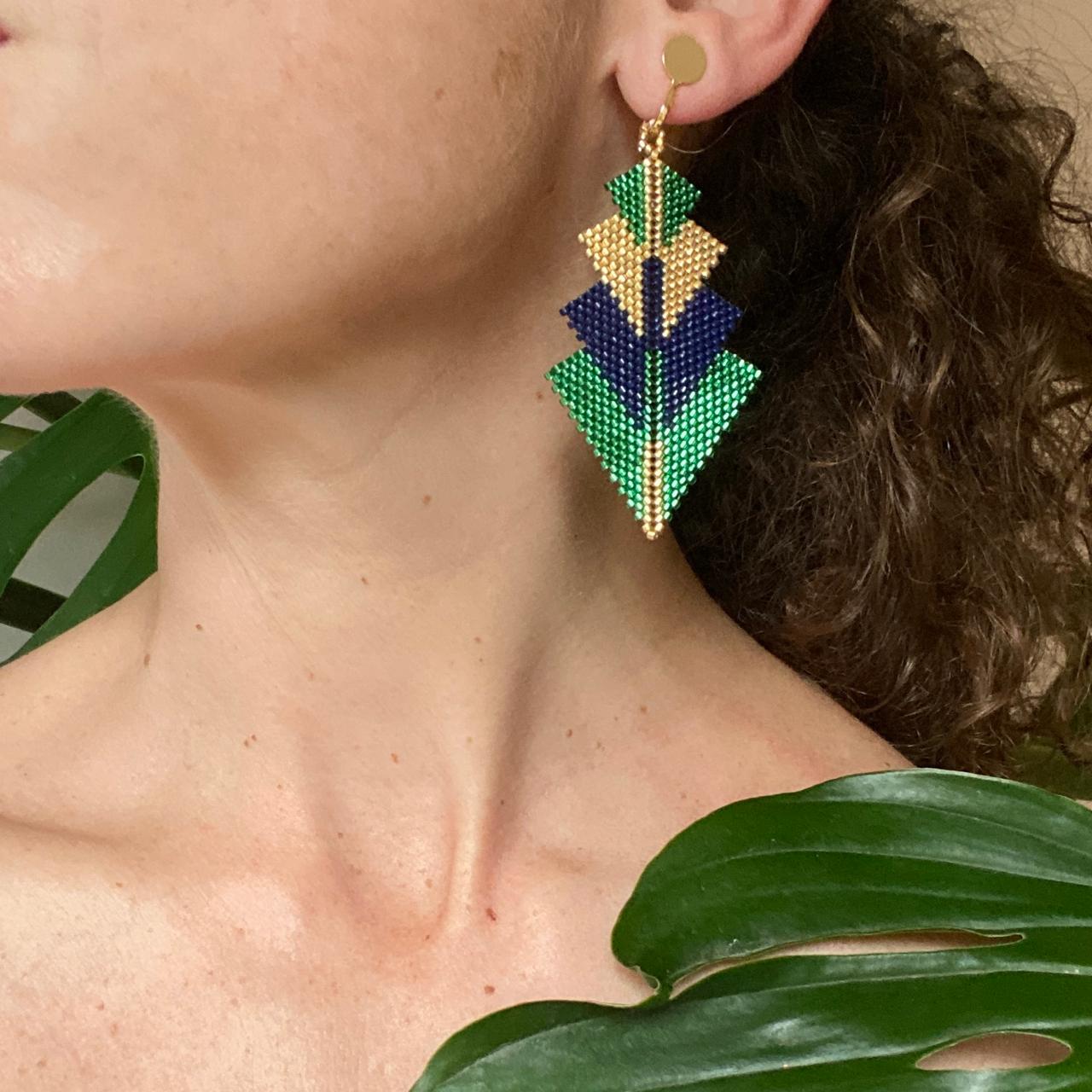 Aretes Rigel Verde Limón y Azul Marino
