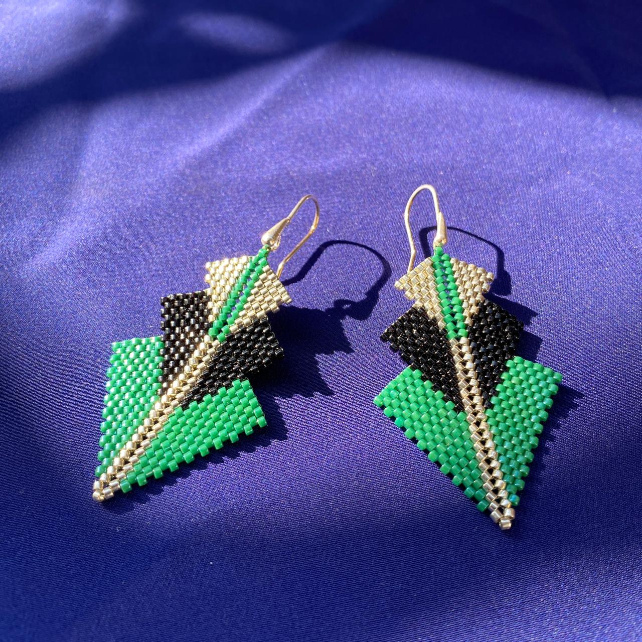 Aretes Mini Rigel Verde Esmeralda y Negro