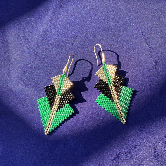 Aretes Mini Rigel Verde Esmeralda y Negro