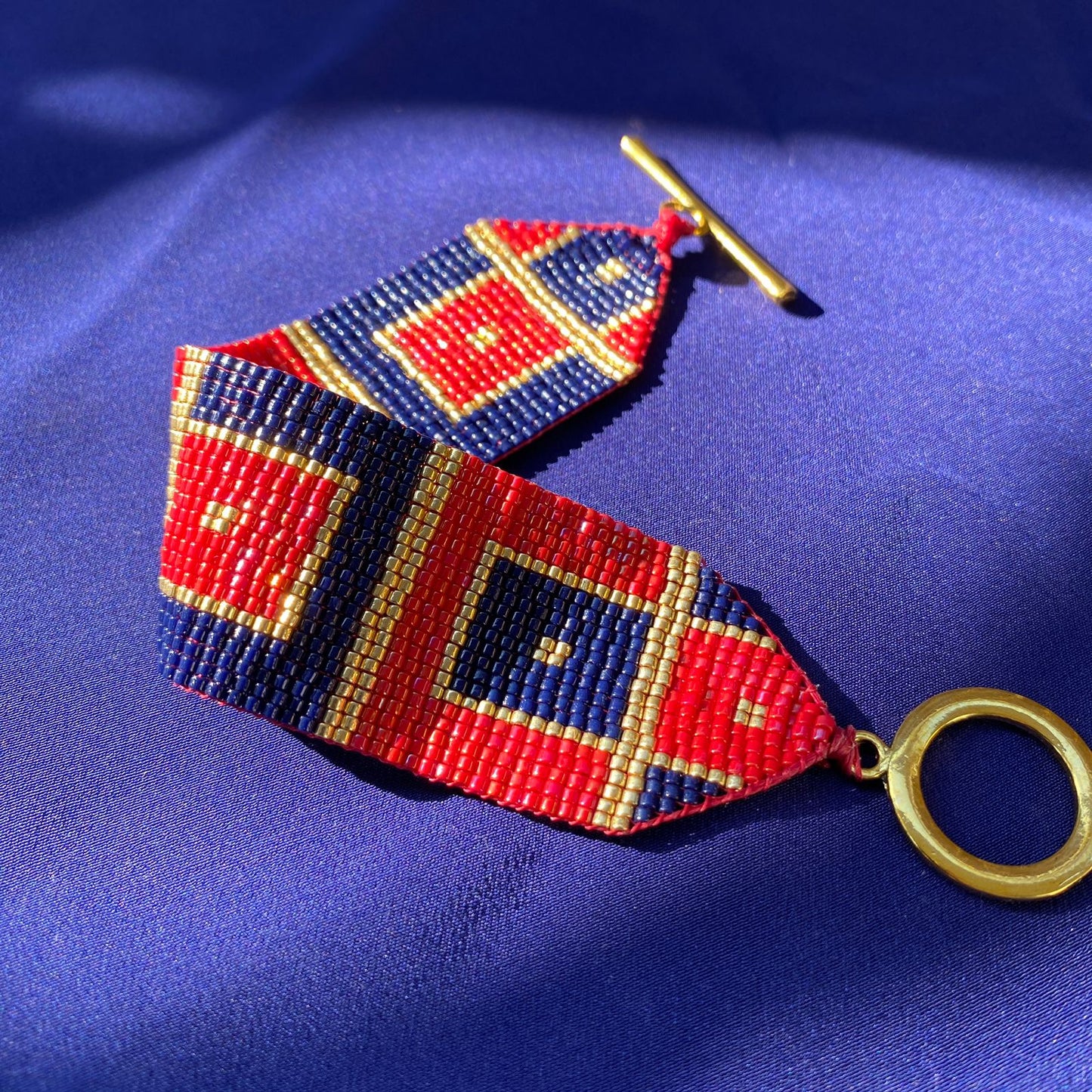 Pulsera Art Déco Cuadros Rojo y Azul Marino