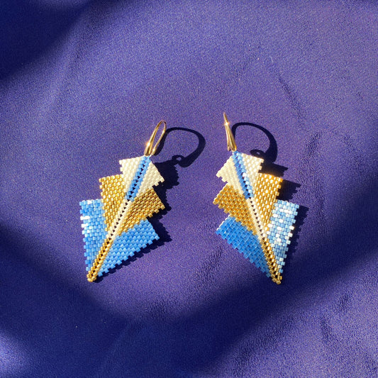 Aretes Mini Rigel Azul Escamas y Blanco