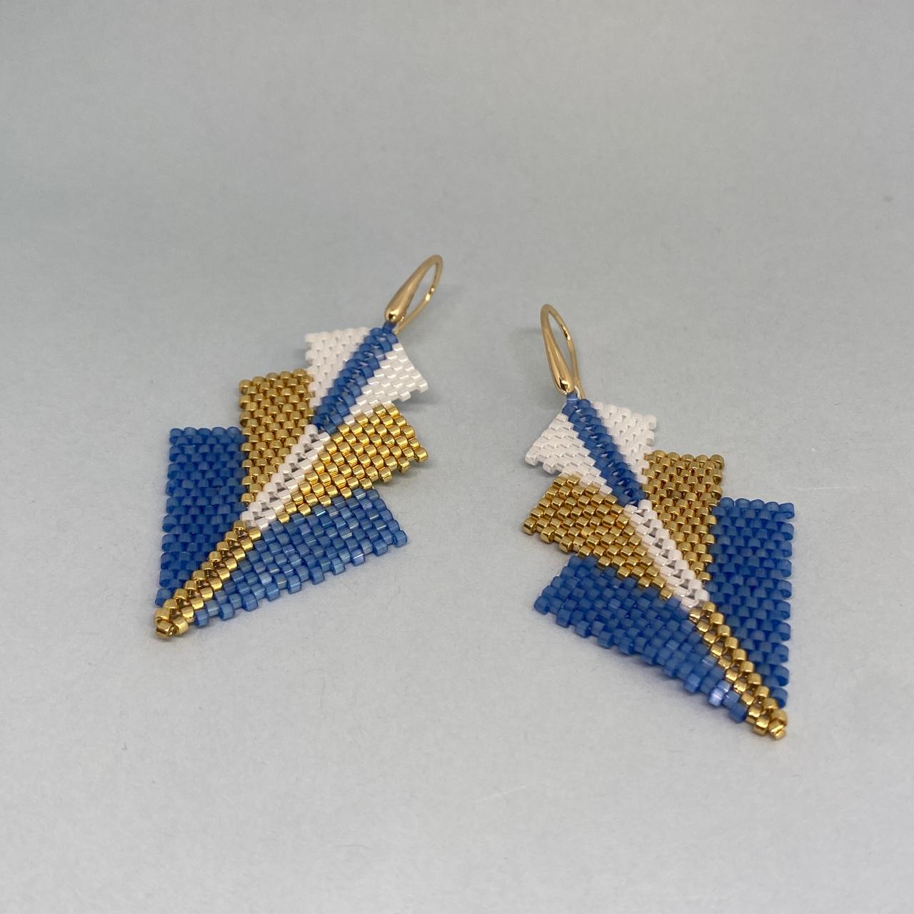 Aretes Mini Rigel Azul Escamas y Blanco