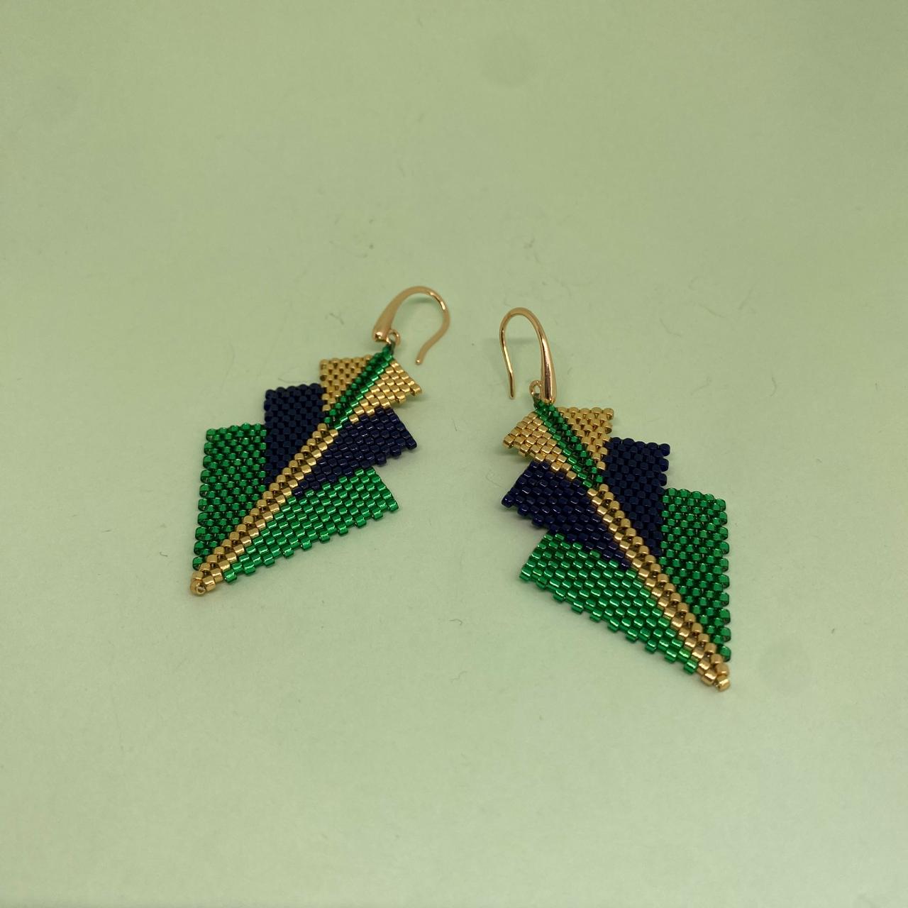 Aretes Mini Rigel Verde Limón y Azul Marino