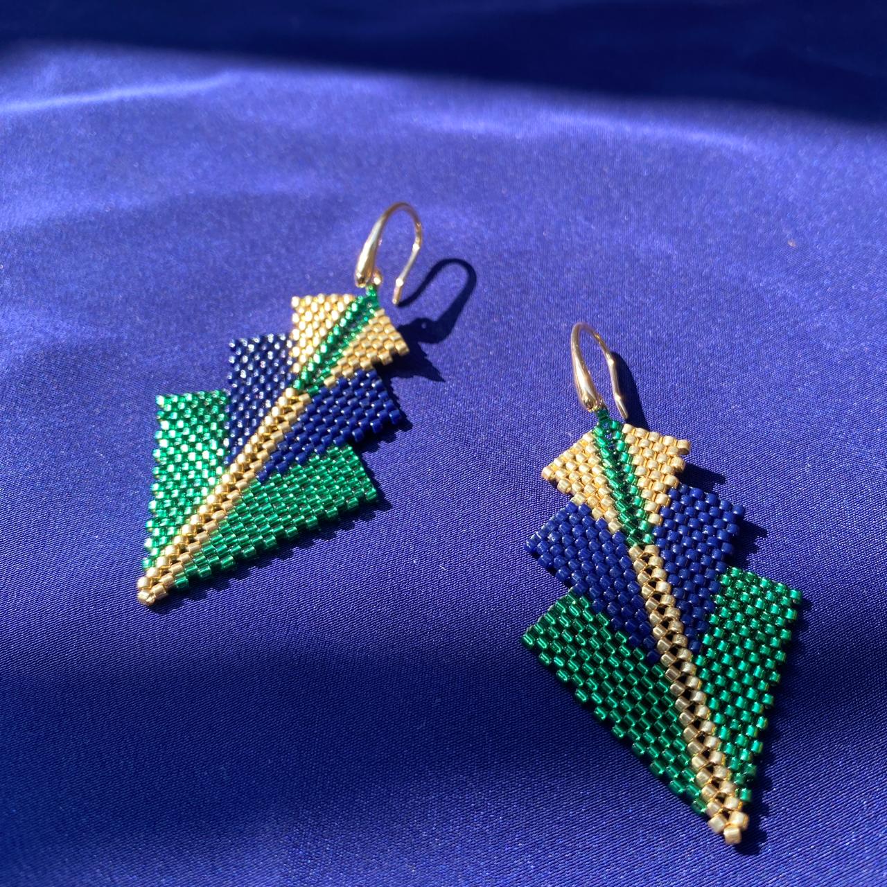 Aretes Mini Rigel Verde Limón y Azul Marino