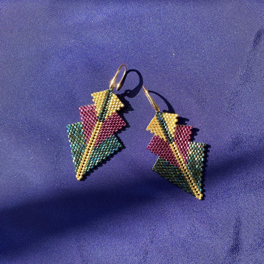 Aretes Mini Rigel en Morado y Verde