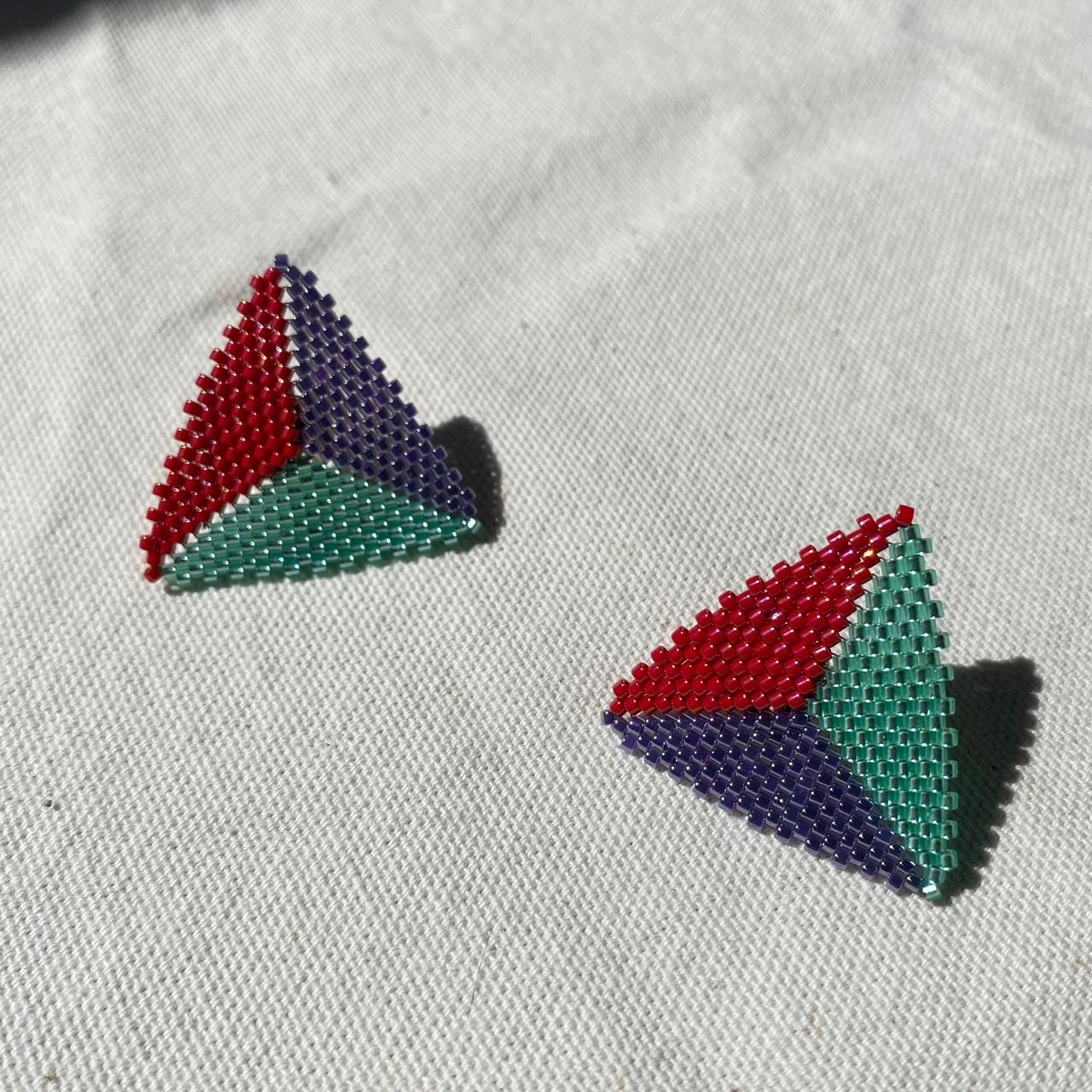 Aretes Triángulos Rojo, Morado y Verde