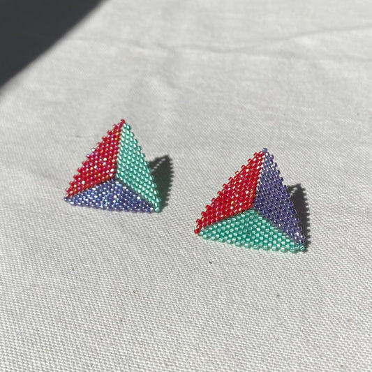 Aretes Triángulos Rojo, Morado y Verde