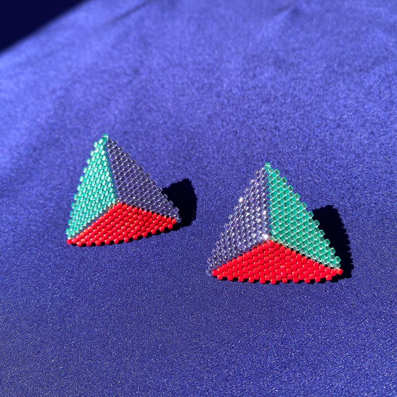 Aretes Triángulos Rojo, Morado y Verde