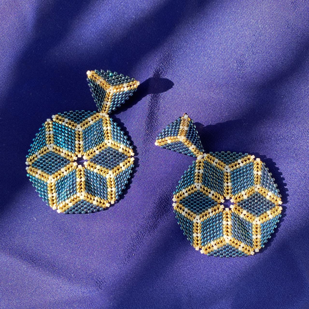 Aretes Altair II Azul Eléctrico Y Dorado