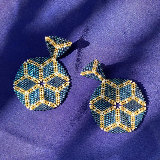 Aretes Altair II Azul Eléctrico Y Dorado