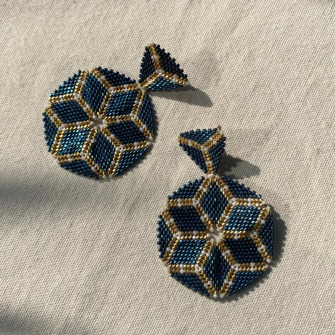 Aretes Altair II Azul Eléctrico Y Dorado