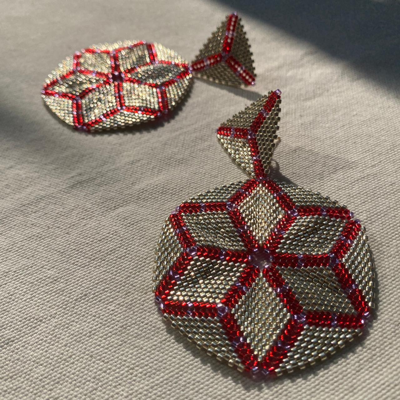Aretes Altair III Plateado y Rojo