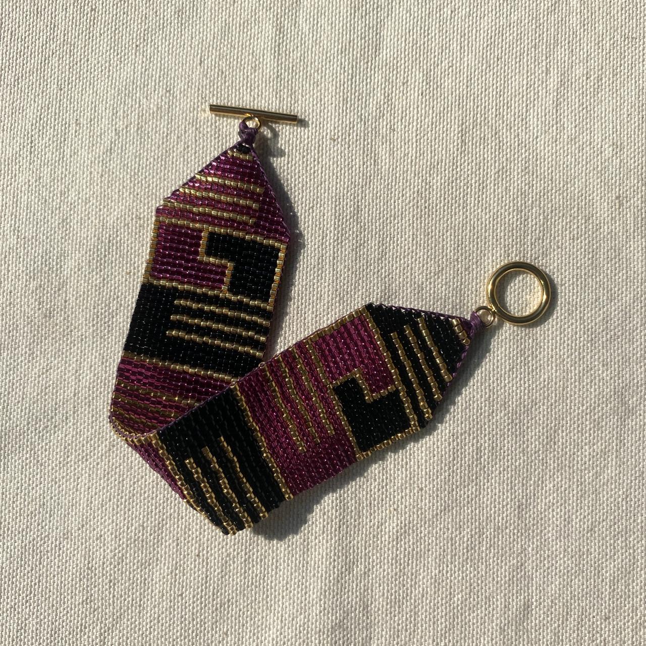 Pulsera Art Déco Morado, Negro y Dorado