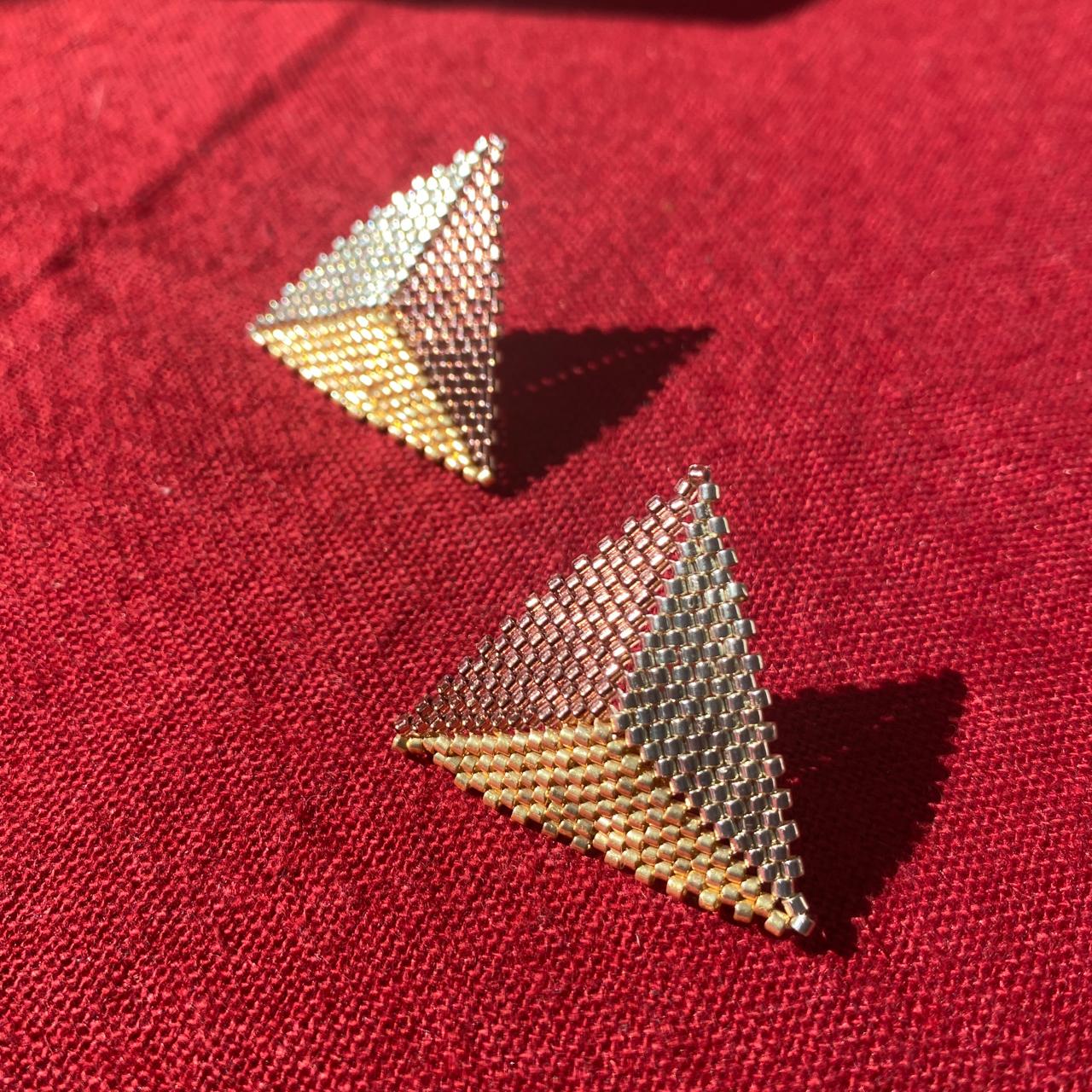 Aretes Triángulos Tricolor Tres Oros
